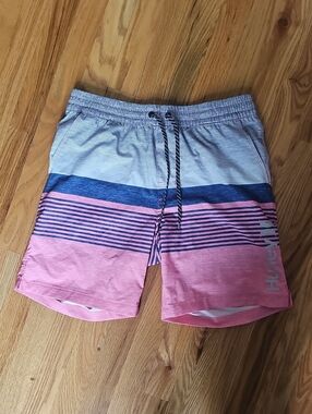 Hurley Coral & Tan Striped Swim Trunks